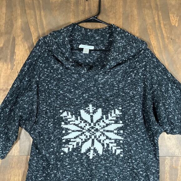 Christopher & Banks Womens Sweater Black White Snowflake 3/4 Sleeve Large - Picture 2 of 12